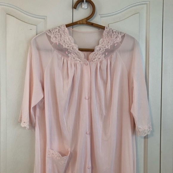 Vintage Shadowline Pink Lace Embroidered Floral Robe Size Small - Picture 2 of 8